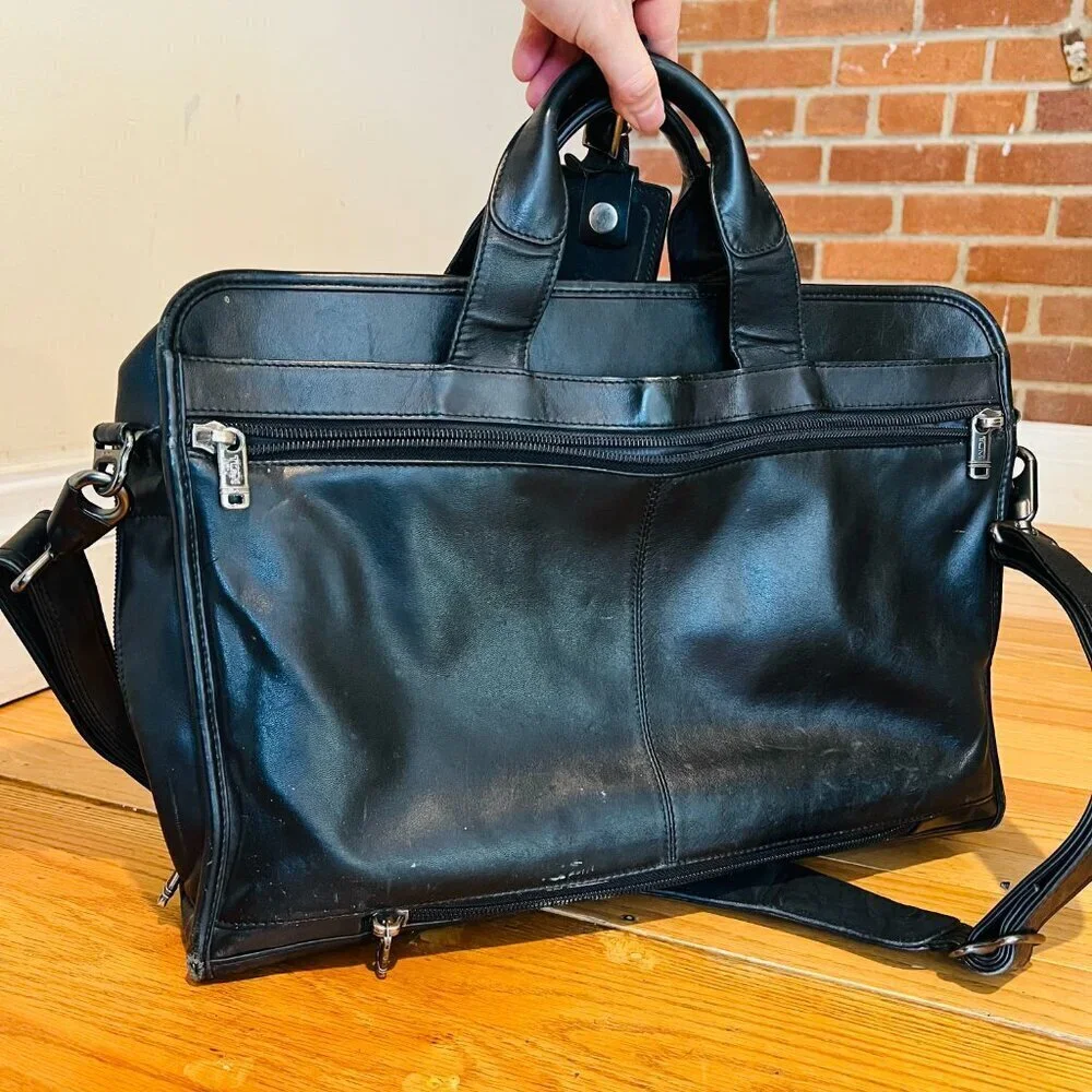 Tumi Black Soft Leather Laptop Bag Briefcase